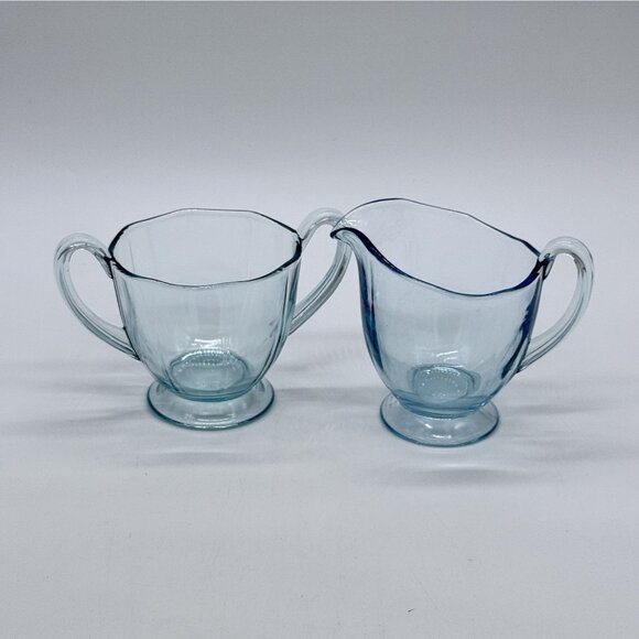 Vintage Fostoria Azure Blue Depression Glass Fairfax Open Sugar and Creamer Set - Picture 3 of 8